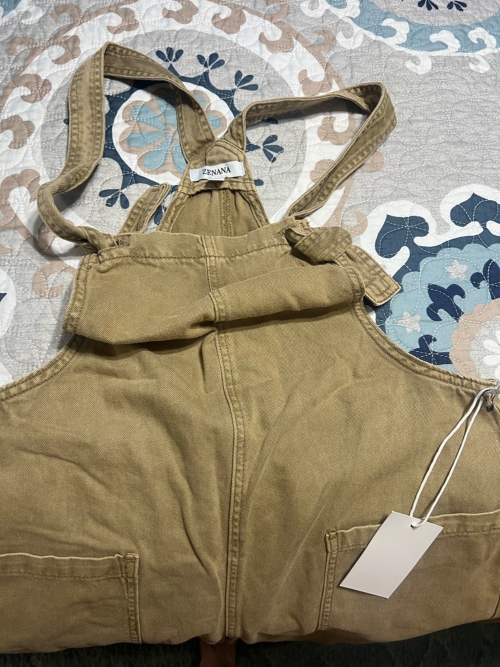 Zenana Outfitters Khaki Wide-Leg Flare Overalls